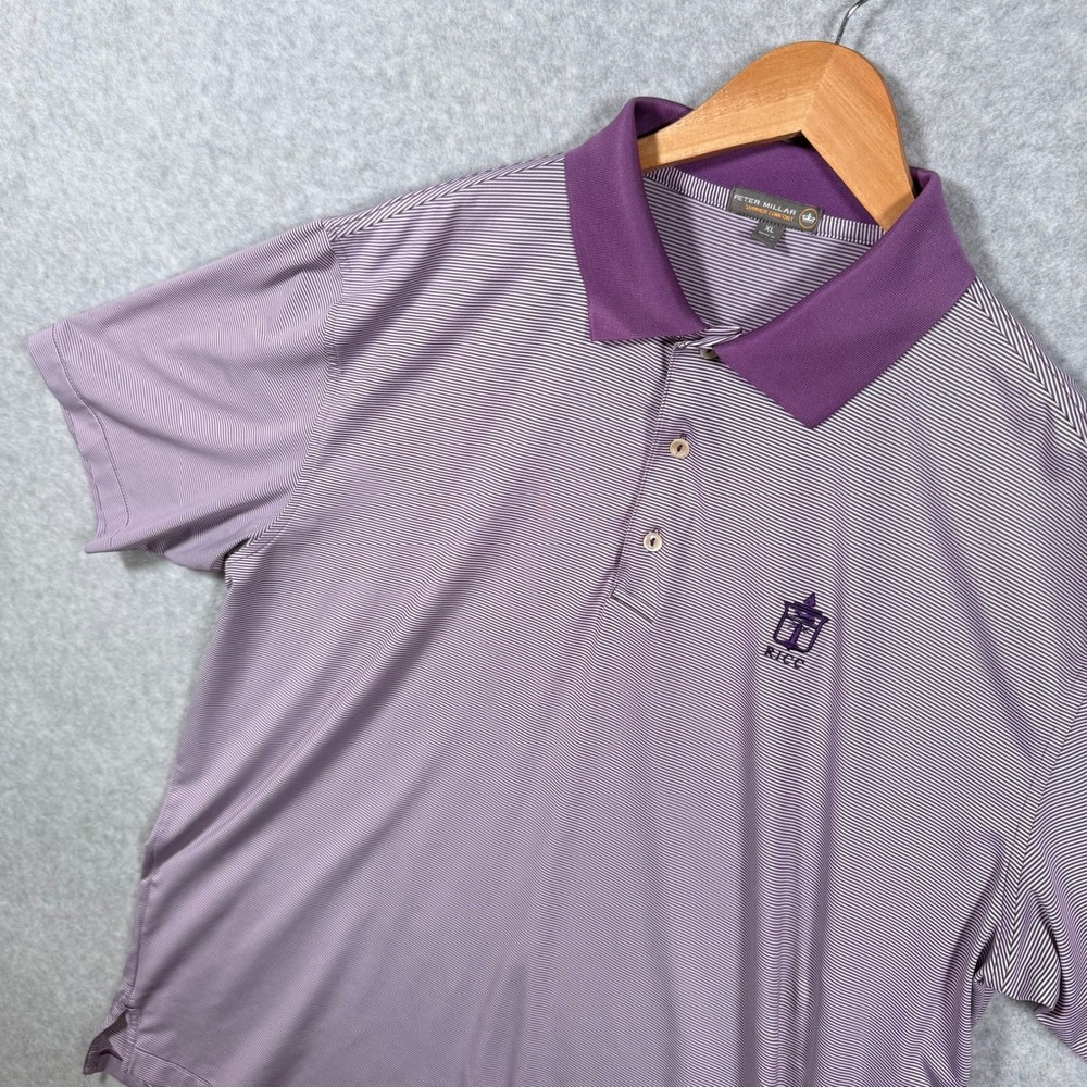 Peter Millar Summer Comfort Mens XL Polo Purple Striped RICC Rhode Island CC